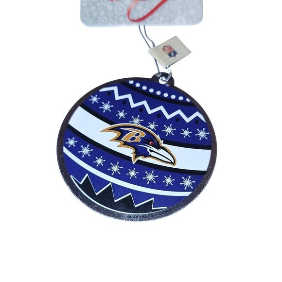 Baltimore Ravens NFL Team Logo Christmas Ornament Metal Round Design Holiday NEW - Picture 1 of 4